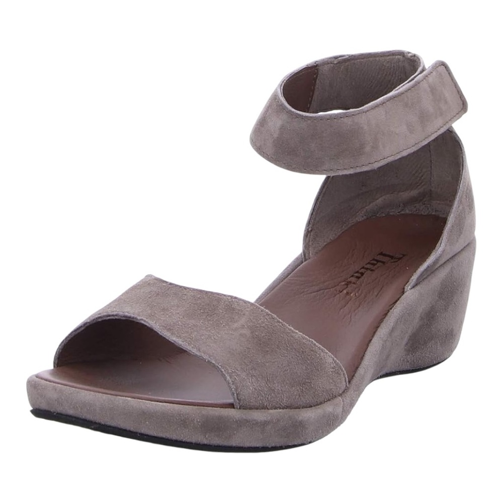 Think! Wedsch Taupe Gray Suede Strappy Ankle Wrap Wedge Sandals - 37 / 6